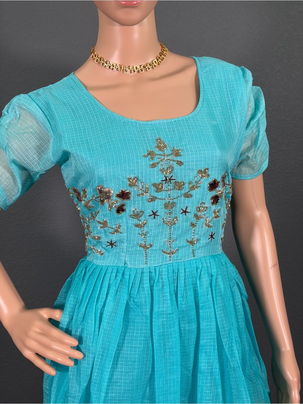Brand New Yellow Ombre Embroidered Midi Dress ( L upto XL)